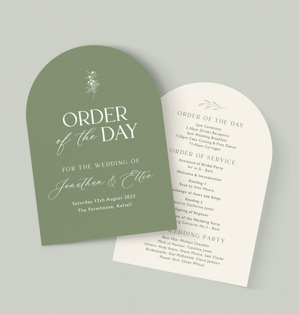 Ettie Wedding Order Of The Day Program Cards