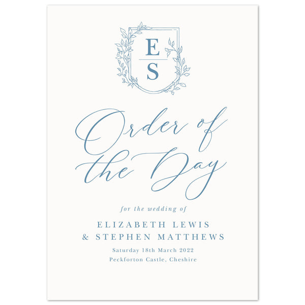 Vintage Crest Wedding Order Of The Day Program Cards