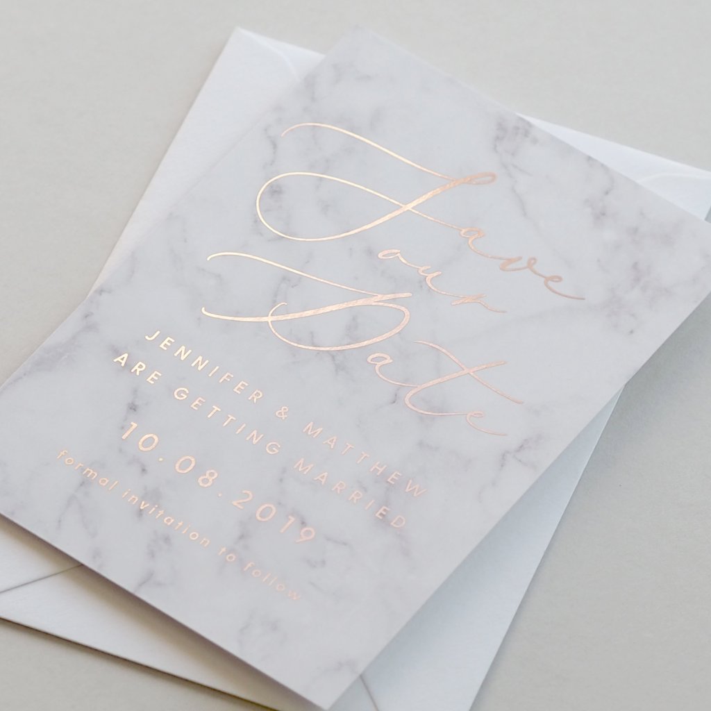 Marble foil save the date card - Project Pretty