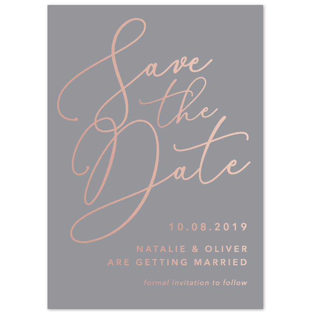 Natalie grey foil save the date card - Project Pretty