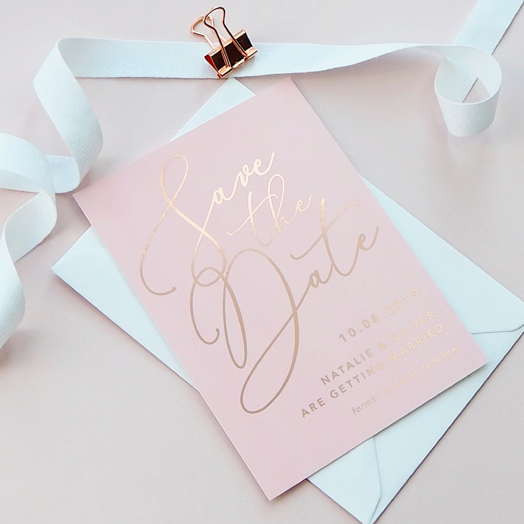 Natalie blush foil save the date card - Project Pretty