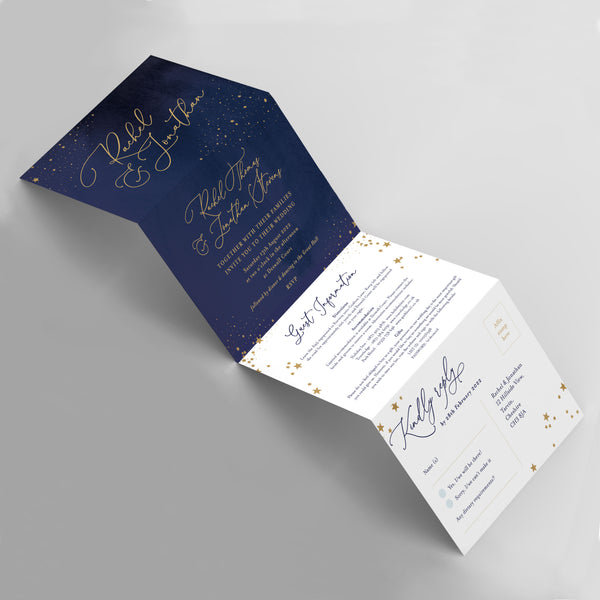 Celeste concertina wedding invitation