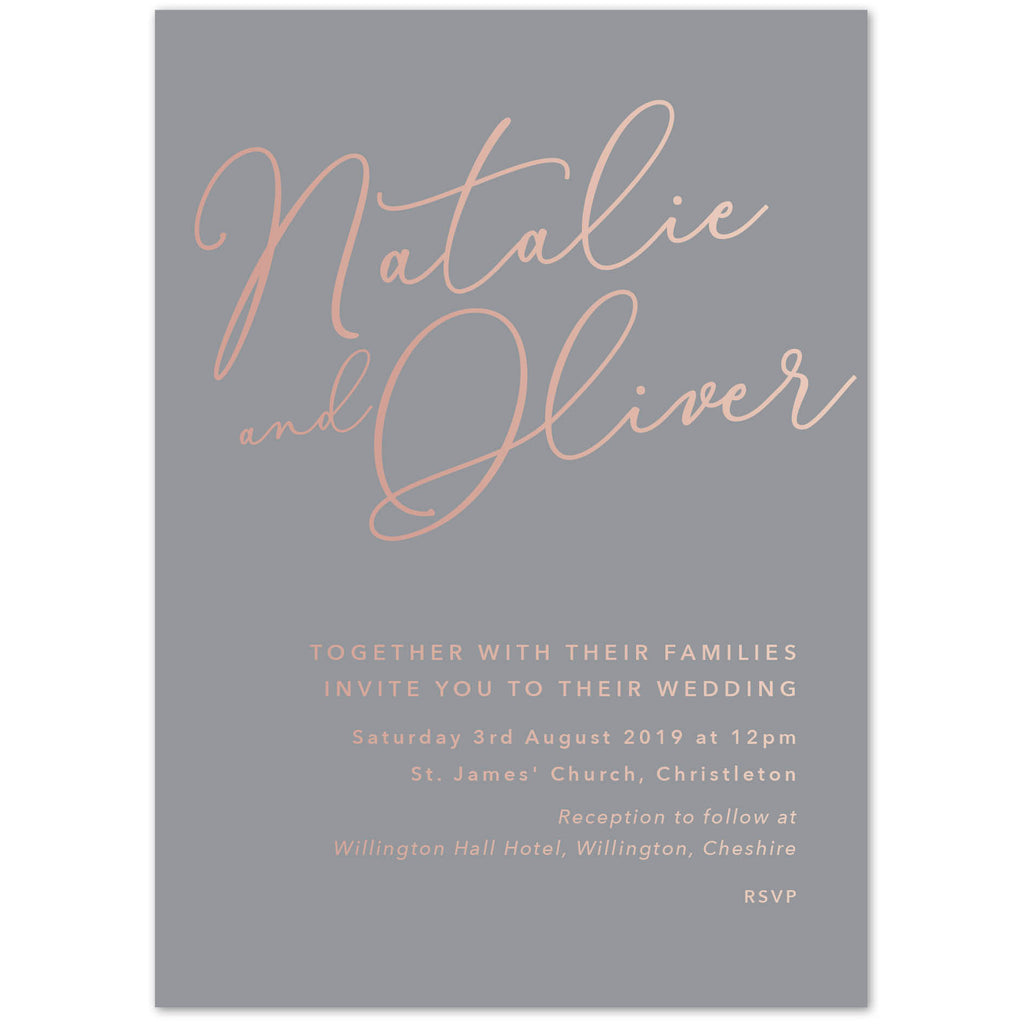 Natalie grey foil printed wedding invitations - Project Pretty
