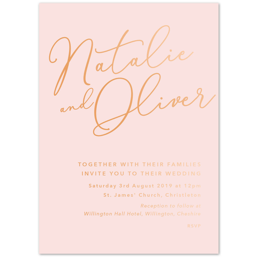 Natalie blush foil printed wedding invitations - Project Pretty