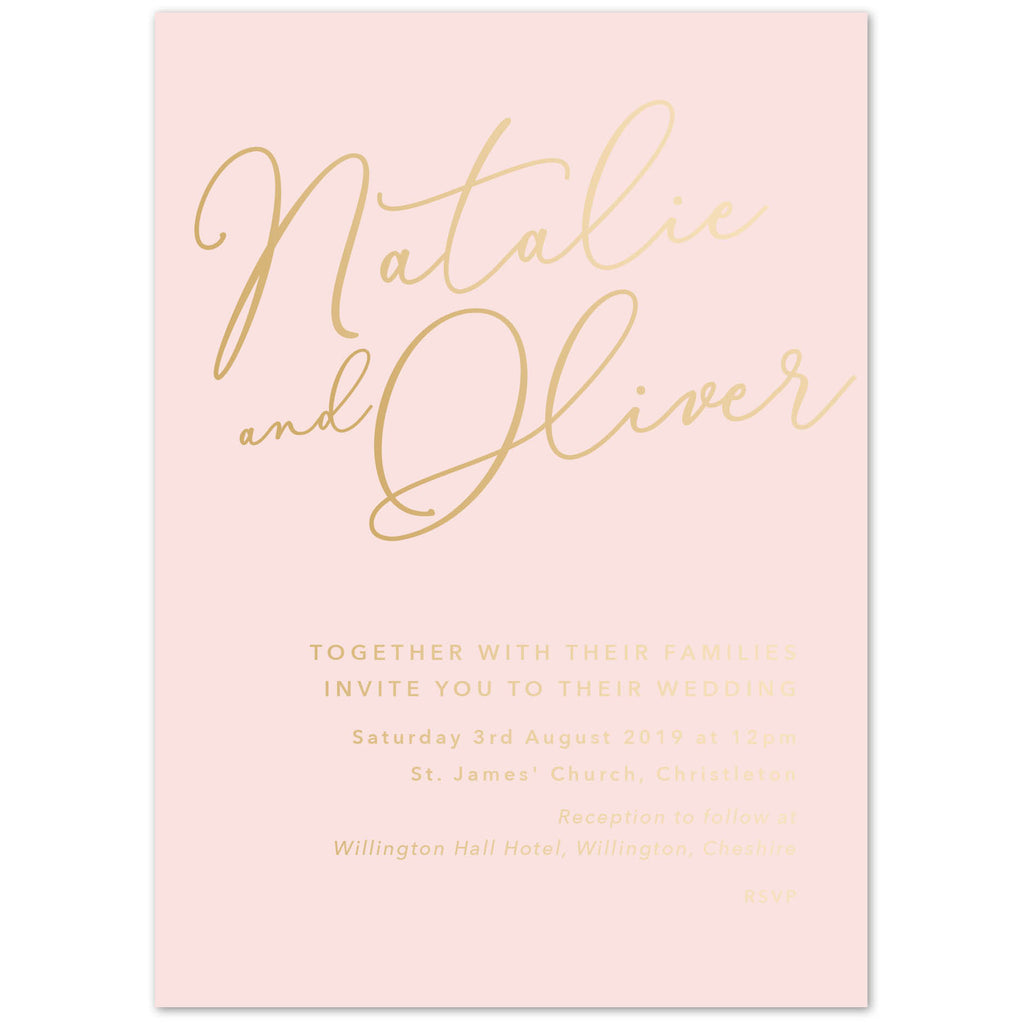 Natalie blush foil printed wedding invitations - Project Pretty