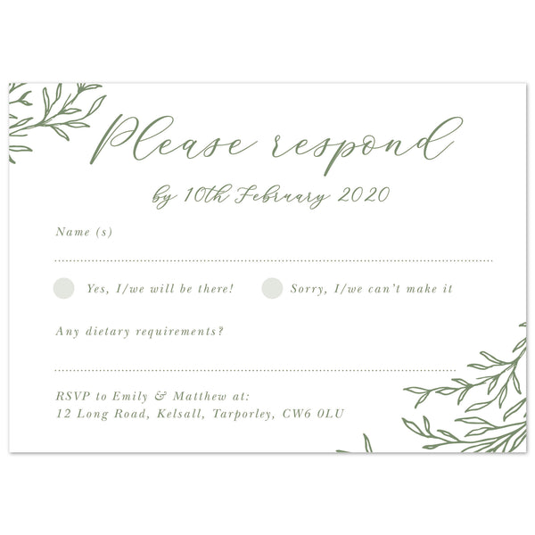 Florence Delicate Foliage RSVP card - Project Pretty