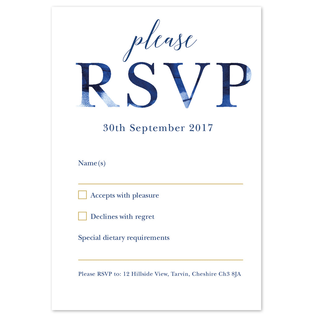 Grace RSVP card *new* navy and gold - Project Pretty