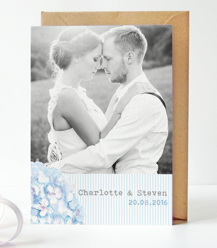 Hydrangea Blue Wedding Photo Thank You Cards - Project Pretty