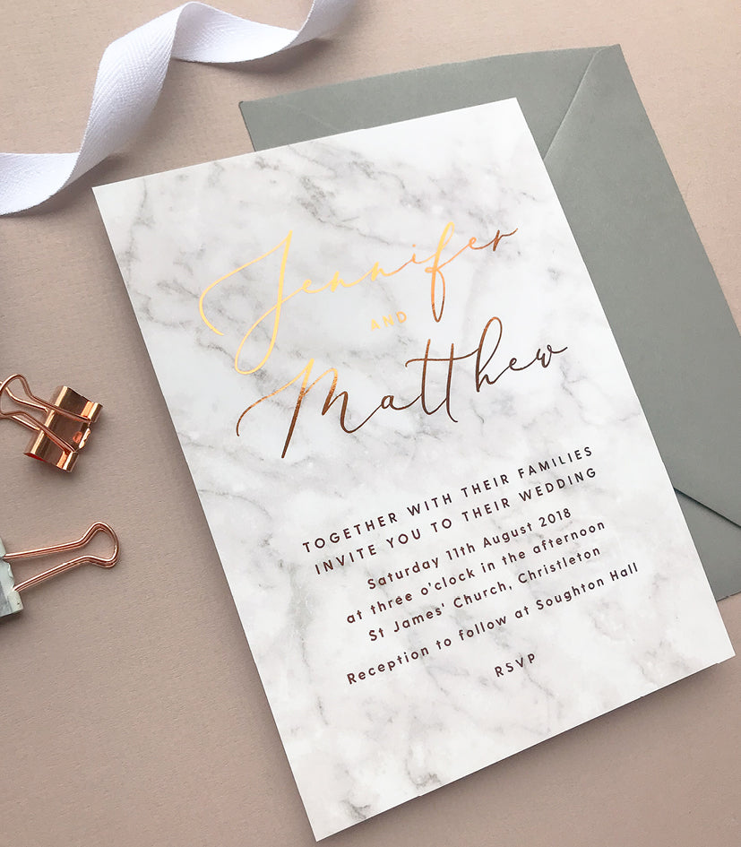 Marble copper foil printed Wedding Invitations - Project Pretty