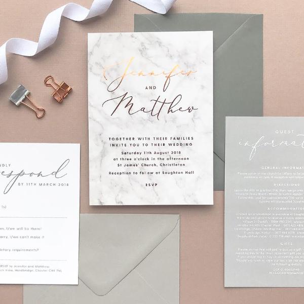 Marble copper foil printed Wedding Invitations - Project Pretty