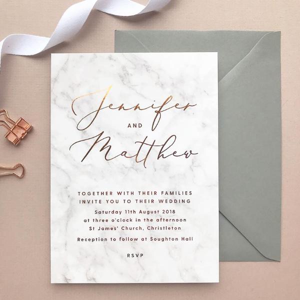 Marble copper foil printed Wedding Invitations - Project Pretty