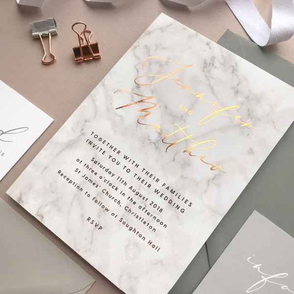 Marble copper foil printed Wedding Invitations - Project Pretty