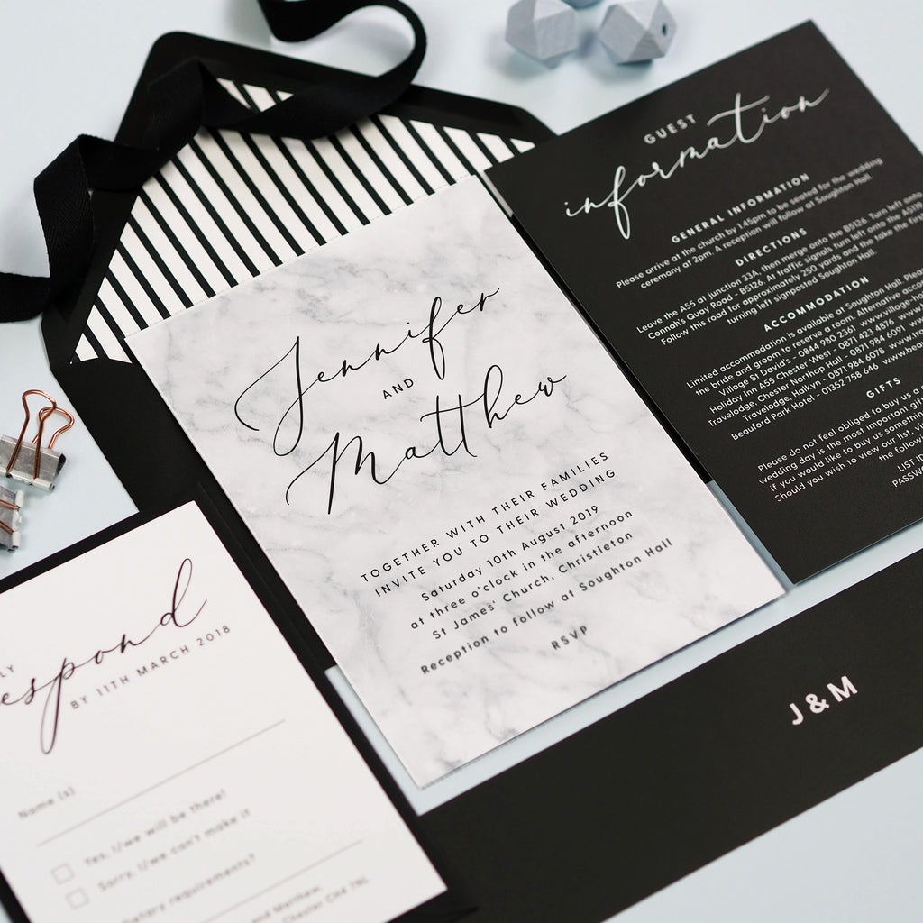 Monochrome Marble RSVP card - Project Pretty
