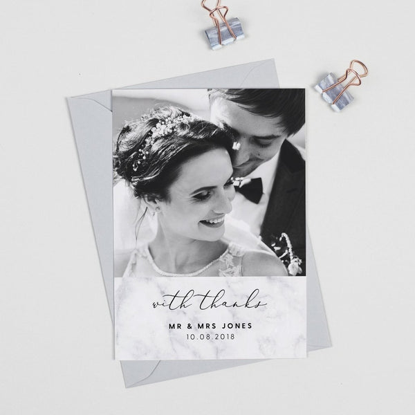 Monochrome Marble Wedding Photo Thank You Cards - Project Pretty