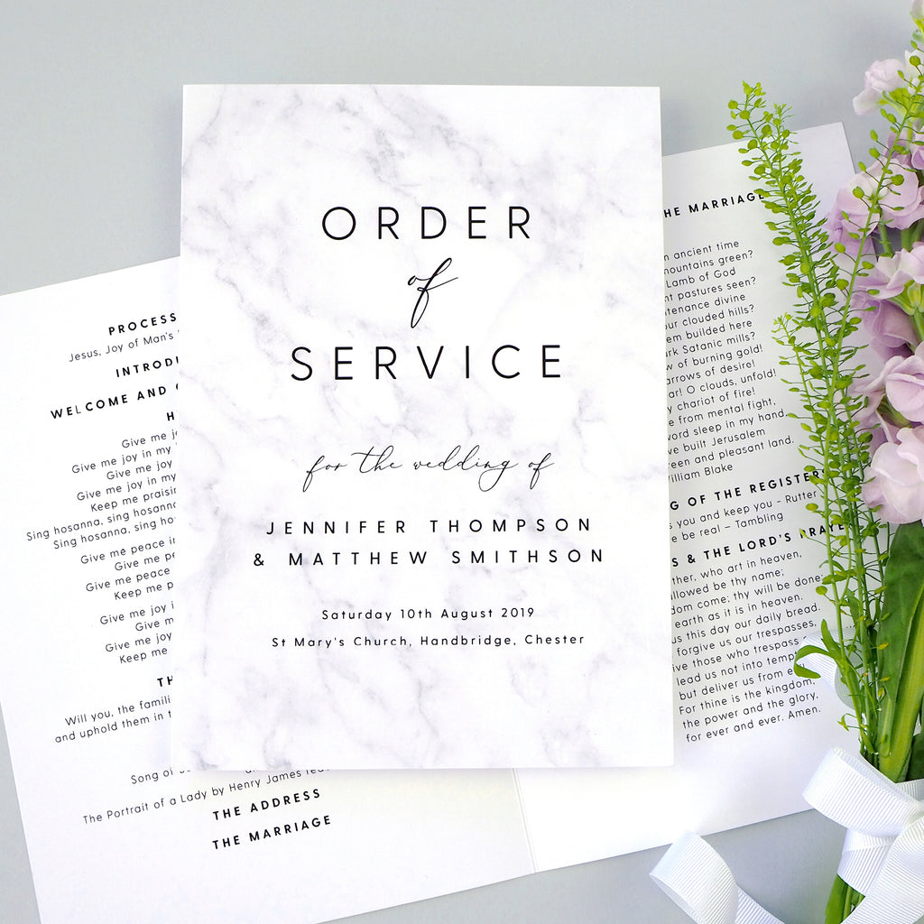 Monochrome Marble Order of Service booklets - Project Pretty