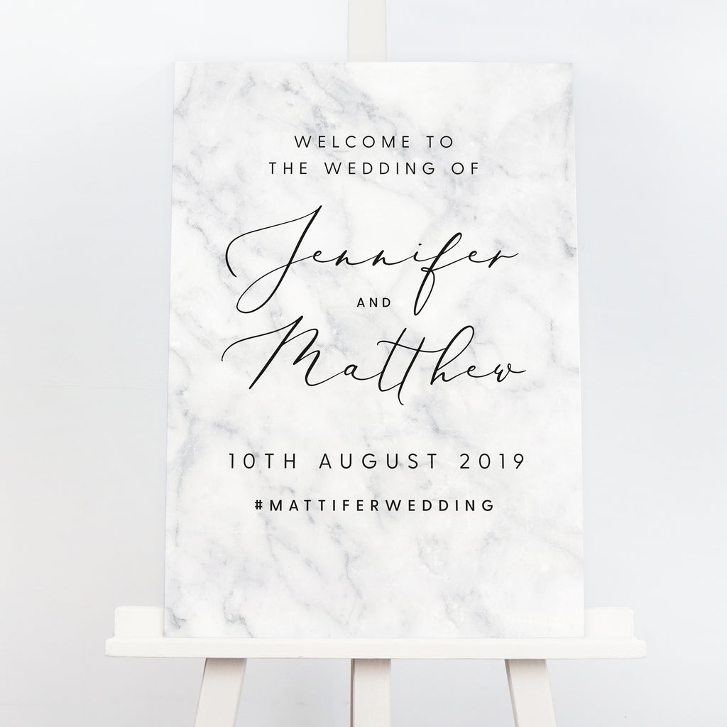 Monochrome marble wedding welcome sign - Project Pretty