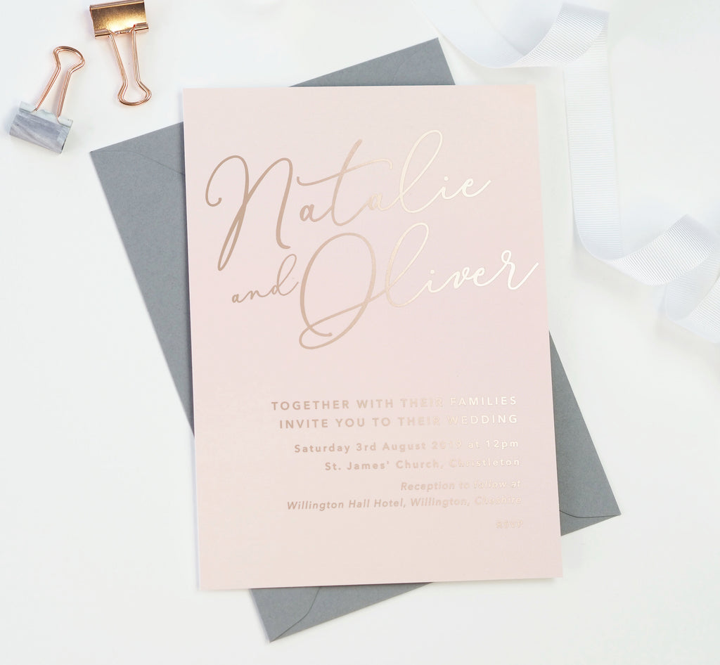 Natalie blush foil printed wedding invitations - Project Pretty