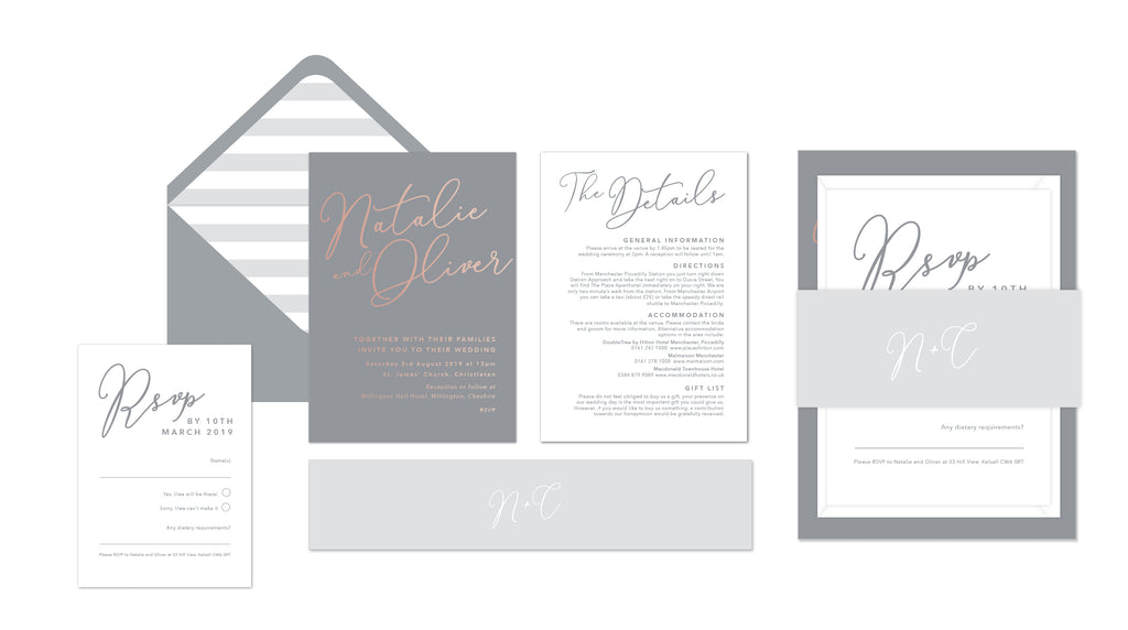 Natalie grey foil printed wedding invitations - Project Pretty