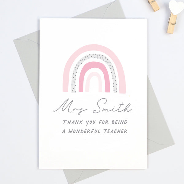 Pink Rainbow personalised teacher thank you card - Project Pretty