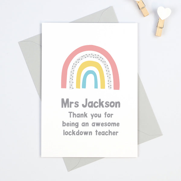 Rainbow personalised lockdown teacher thank you card - Project Pretty