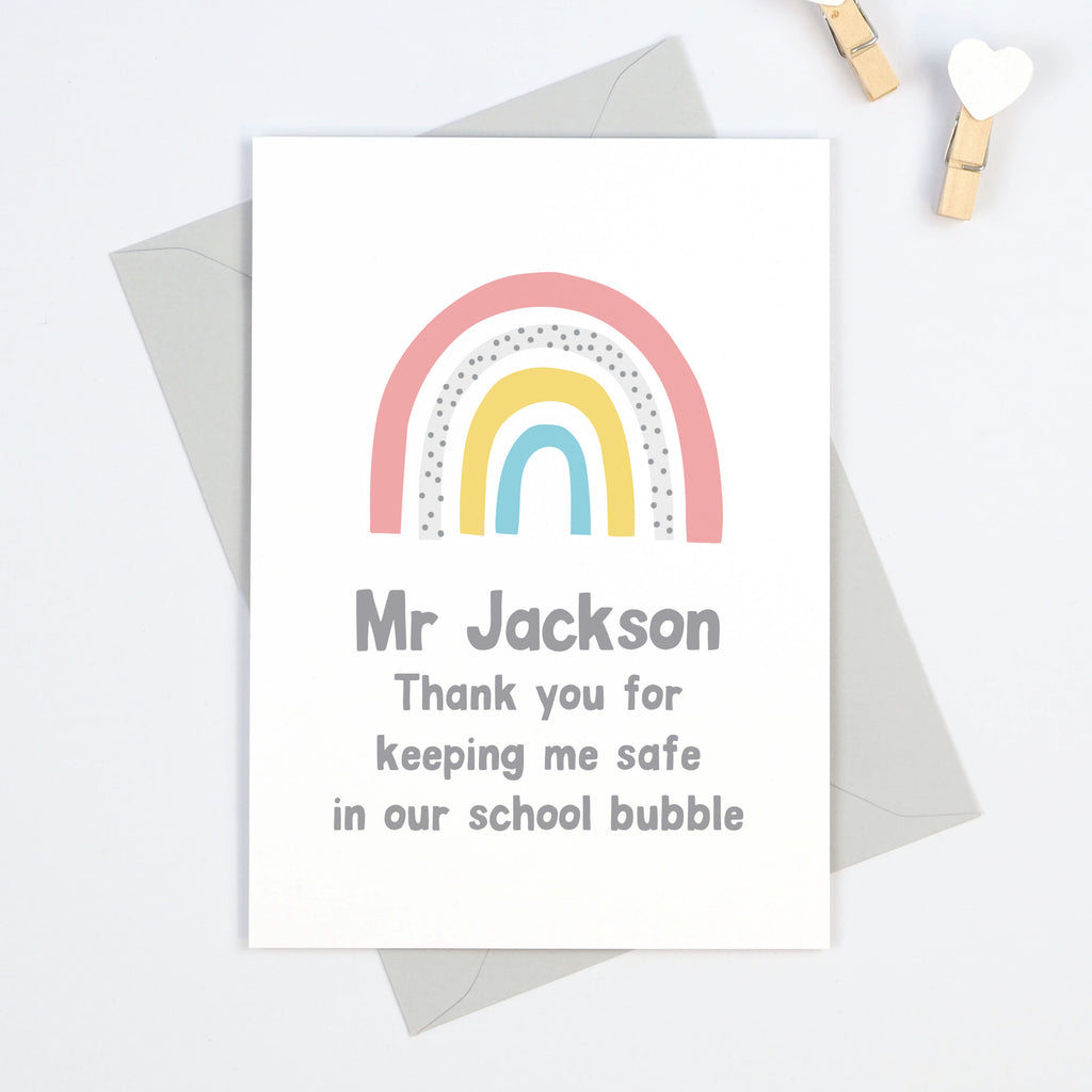 Rainbow personalised school bubble teacher thank you card - Project Pretty