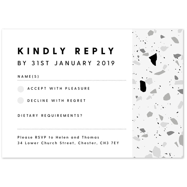 Terrazzo monochrome RSVP card - Project Pretty