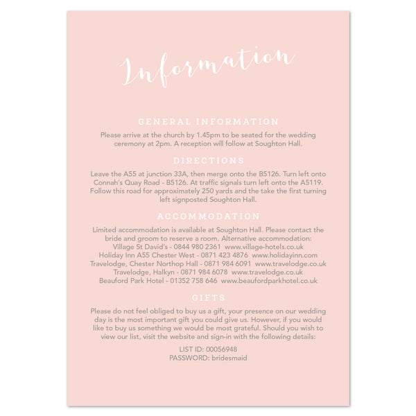 Romance information card - Project Pretty