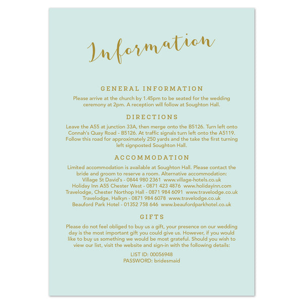 Mint Romance information card - Project Pretty