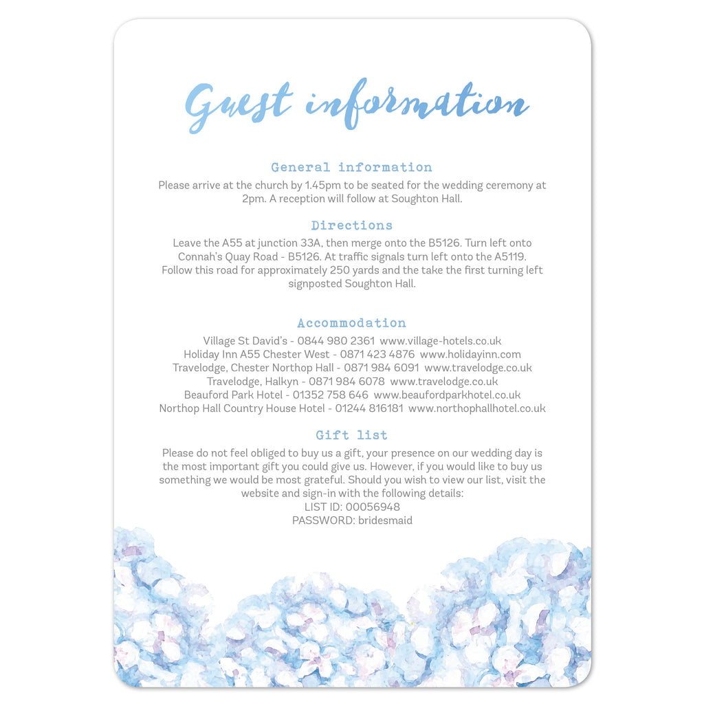 Hydrangea Blue information card - Project Pretty