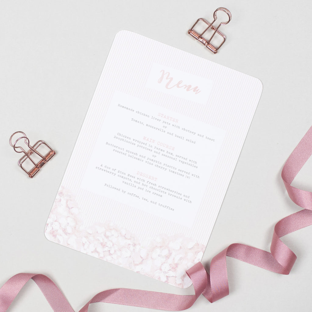 Hydrangea Pink Menu Cards - Project Pretty