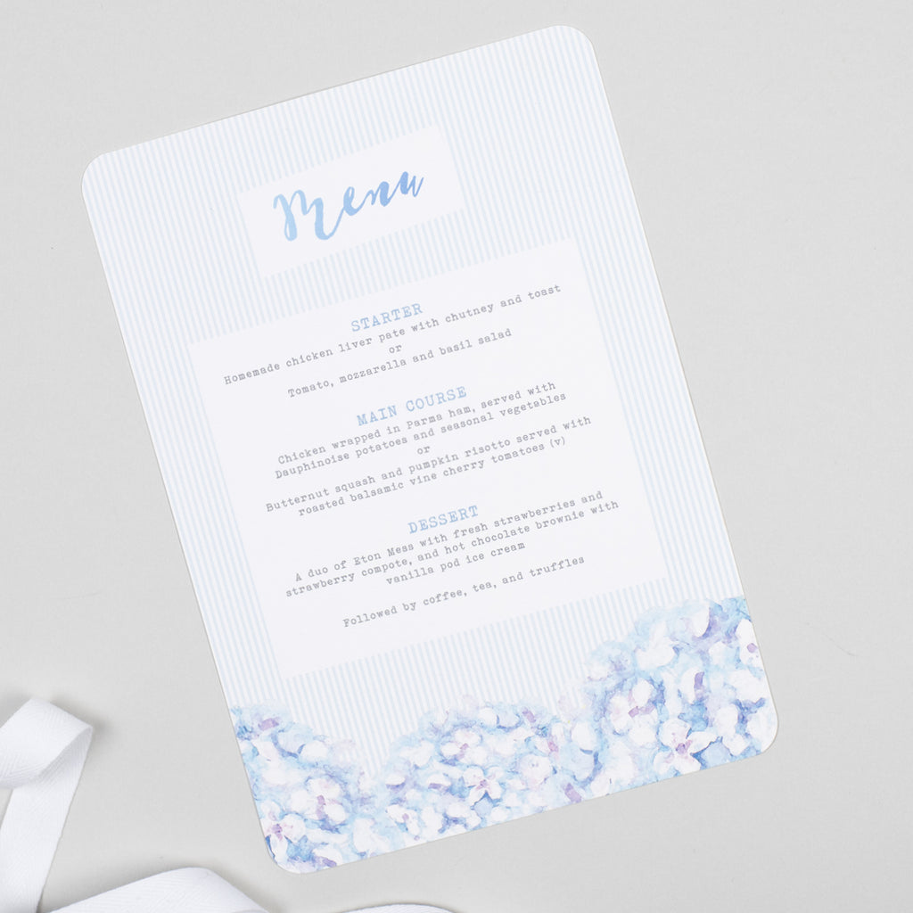 Hydrangea Blue Menu Cards - Project Pretty