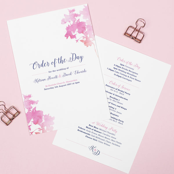 Blossom Wedding Order Of The Day Program Cards - Project Pretty
