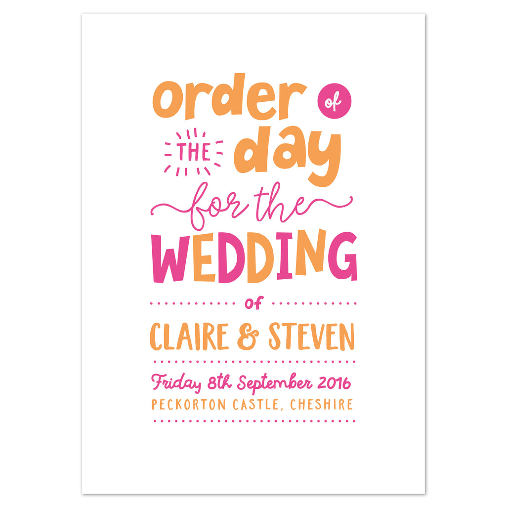 Charlie Wedding Order Of The Day Program Cards - Project Pretty