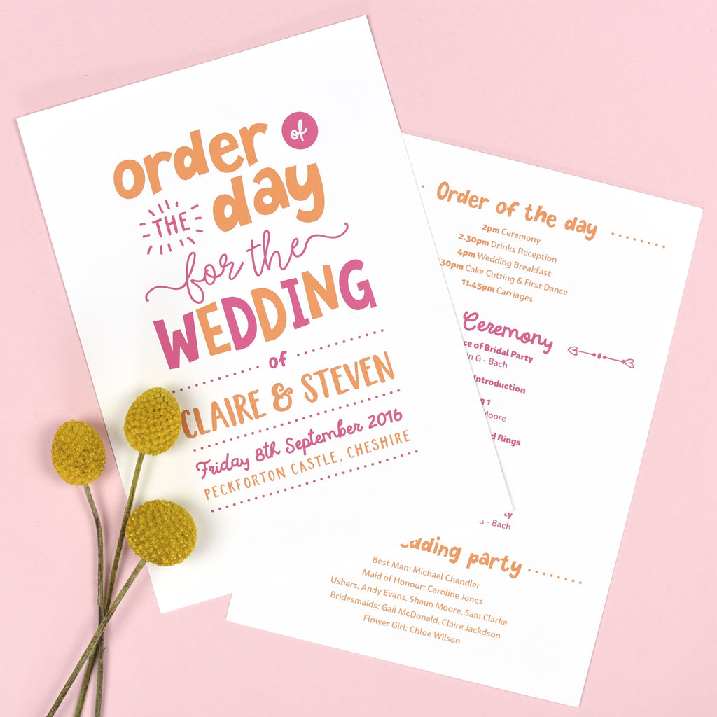 Charlie Wedding Order Of The Day Program Cards - Project Pretty