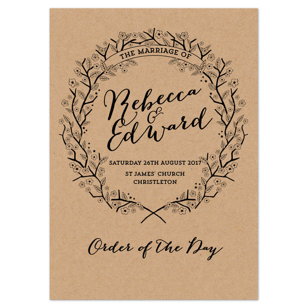 Enchanted Forest Kraft Wedding Order Of The Day Program Cards - Project Pretty