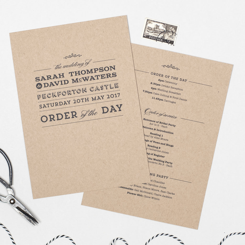 Frankie Wedding Order Of The Day Program Cards - Project Pretty