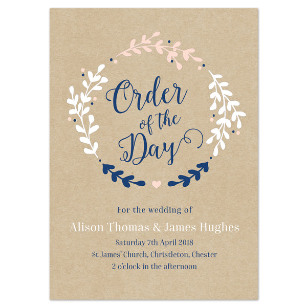Hannah Wedding Order Of The Day Program Cards - Project Pretty