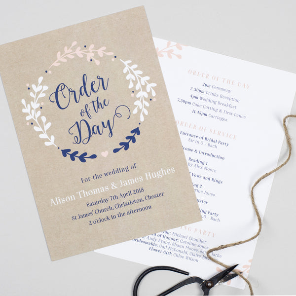 Hannah Wedding Order Of The Day Program Cards - Project Pretty