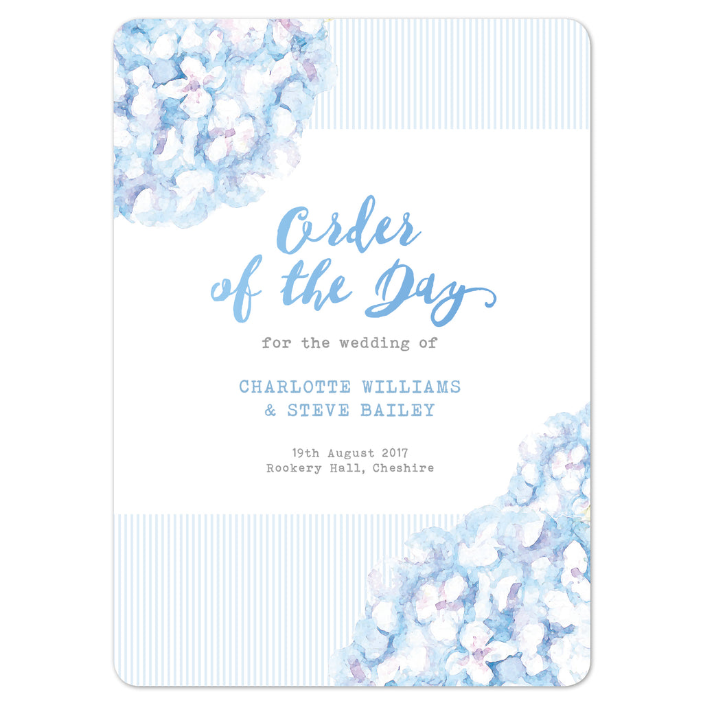 Hydrangea Blue Order Of The Day Program Cards - Project Pretty