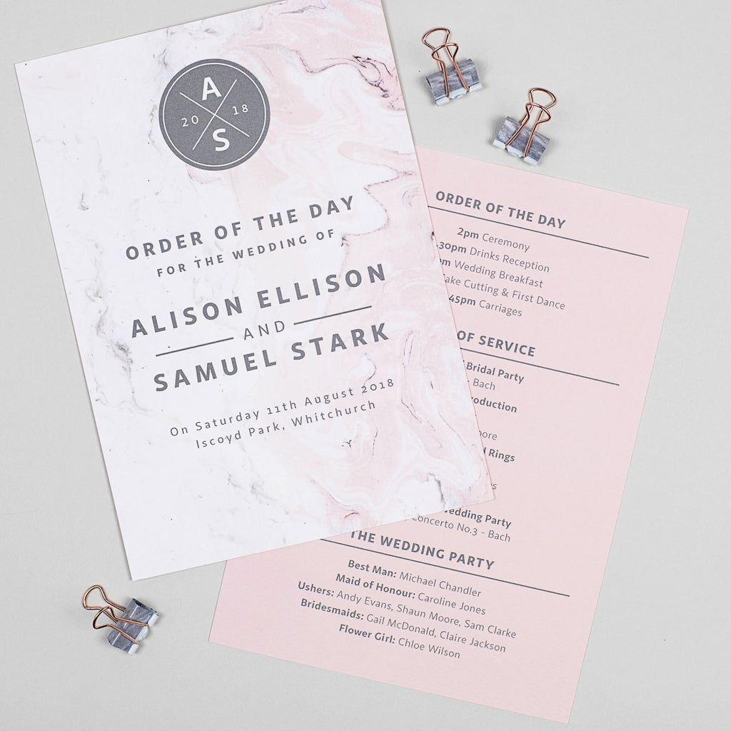 Marble Wedding Order Of The Day Program Cards - Project Pretty