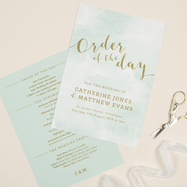 Mint Romance Wedding Order Of The Day Program Cards - Project Pretty