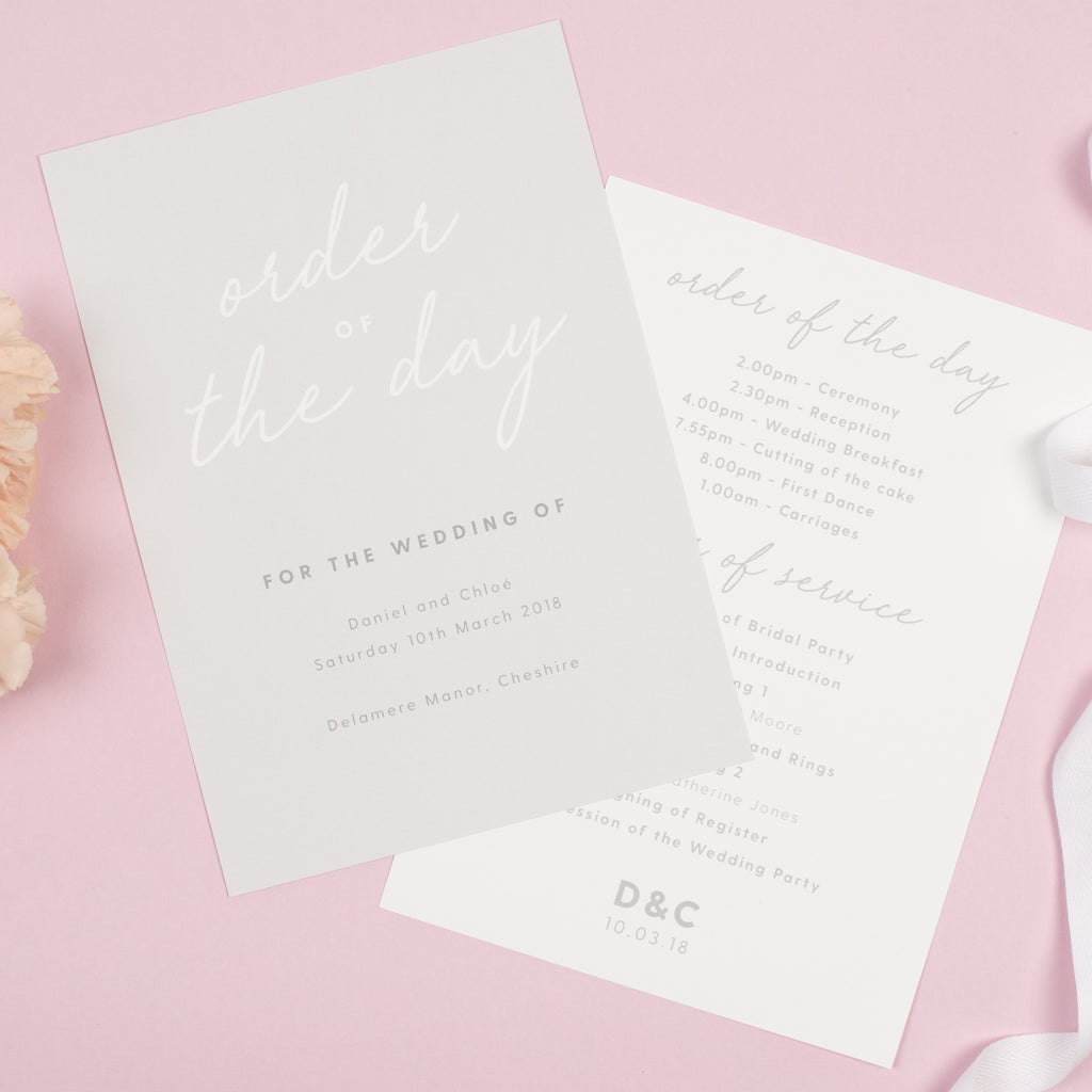 Rachel Wedding Order Of The Day Program Cards - Project Pretty