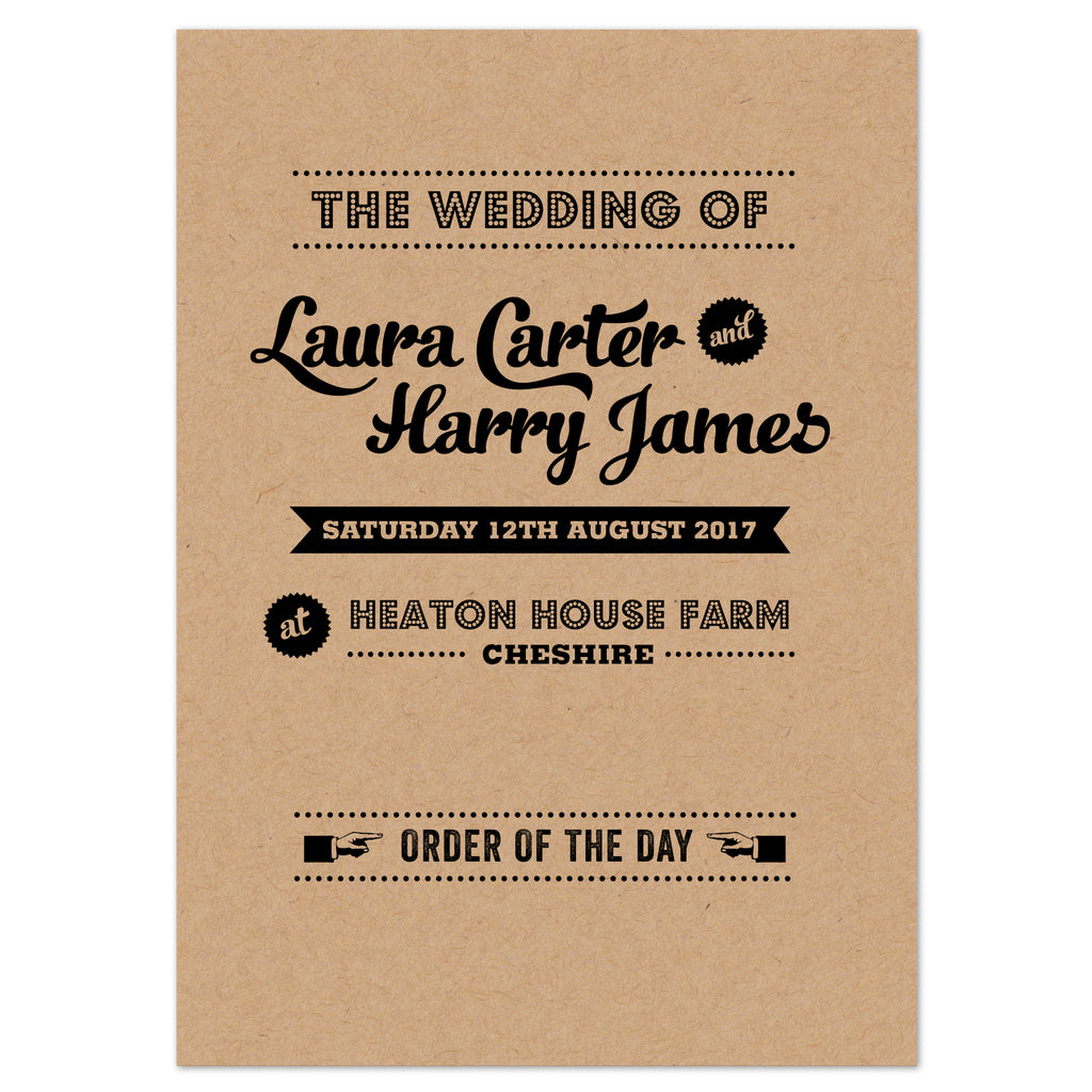 Retro Vintage Kraft Wedding Order Of The Day Program Cards - Project Pretty