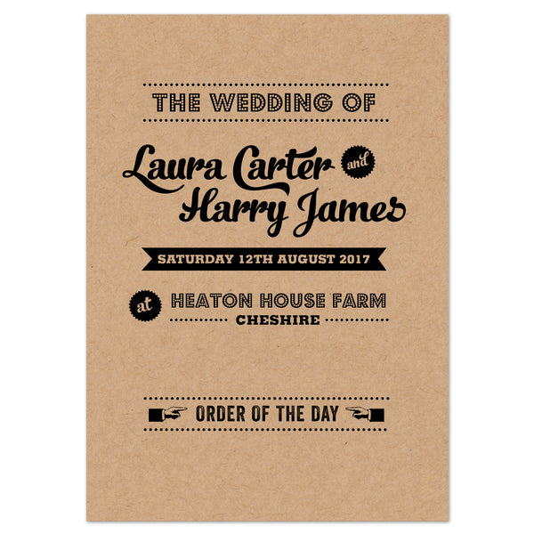 Retro Vintage Kraft Wedding Order Of The Day Program Cards - Project Pretty